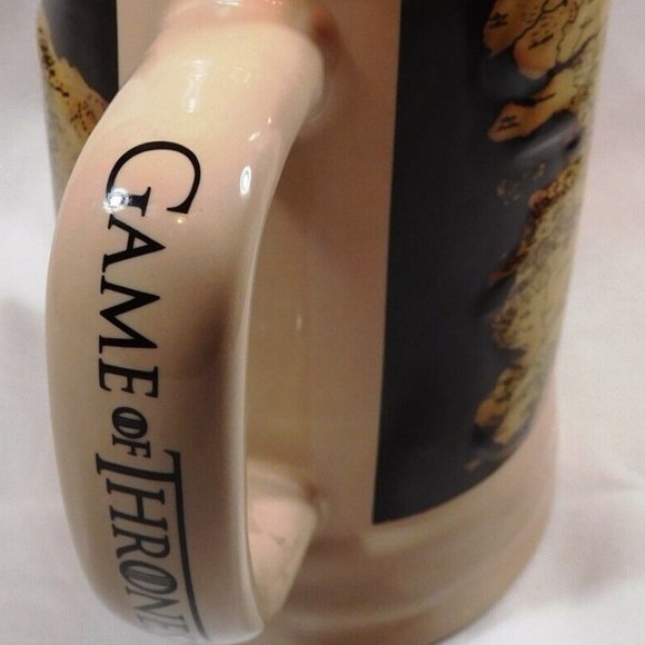 2014 Game of Thrones Cream Colored Embossed Map Ceramic Beer Stein 7" tall NICE - Picture 1 of 4